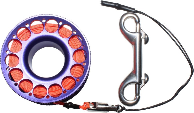 DiveTec 98FT SCUBA DIVING REEL – Aluminum Spool with Dual-Ended Snap, Vibrant Orange Anti-Twist Nylon Line, Large Center Opening & Hanging Buckle for Wreck/Reef Diving (PURPLE) - Image 2